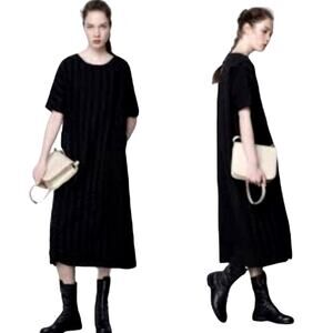 NEW Caara Throwing Shade Shift Midi Dress Black Sheer Textured Lagenlook NWT!